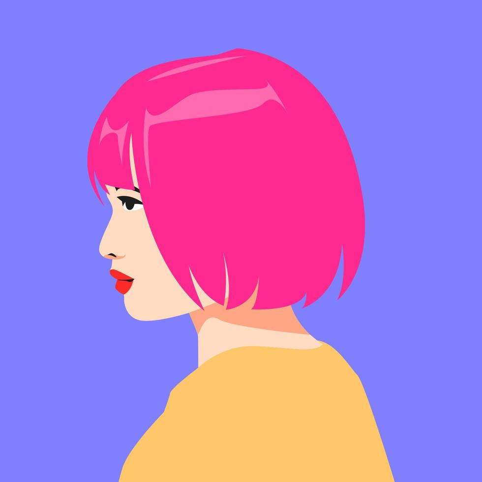 portrait of a beautiful woman's face side view. short hair. avatar for social media. colored. for profile, template, print, sticker, poster, etc. flat vector illustration