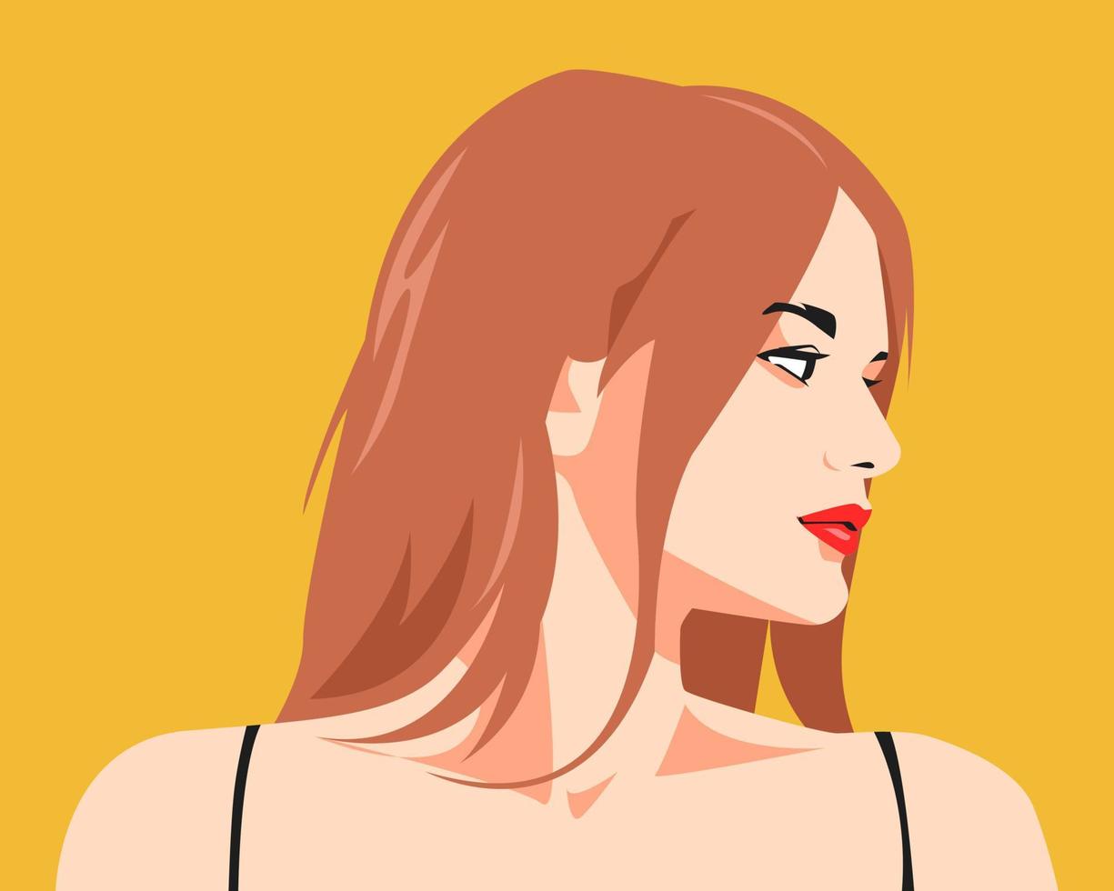 portrait of beautiful girl face looking sideways. long brown hair style.  avatar for social media. for profile, template, print, sticker, poster,  etc. flat vector illustration. 16127646 Vector Art at Vecteezy