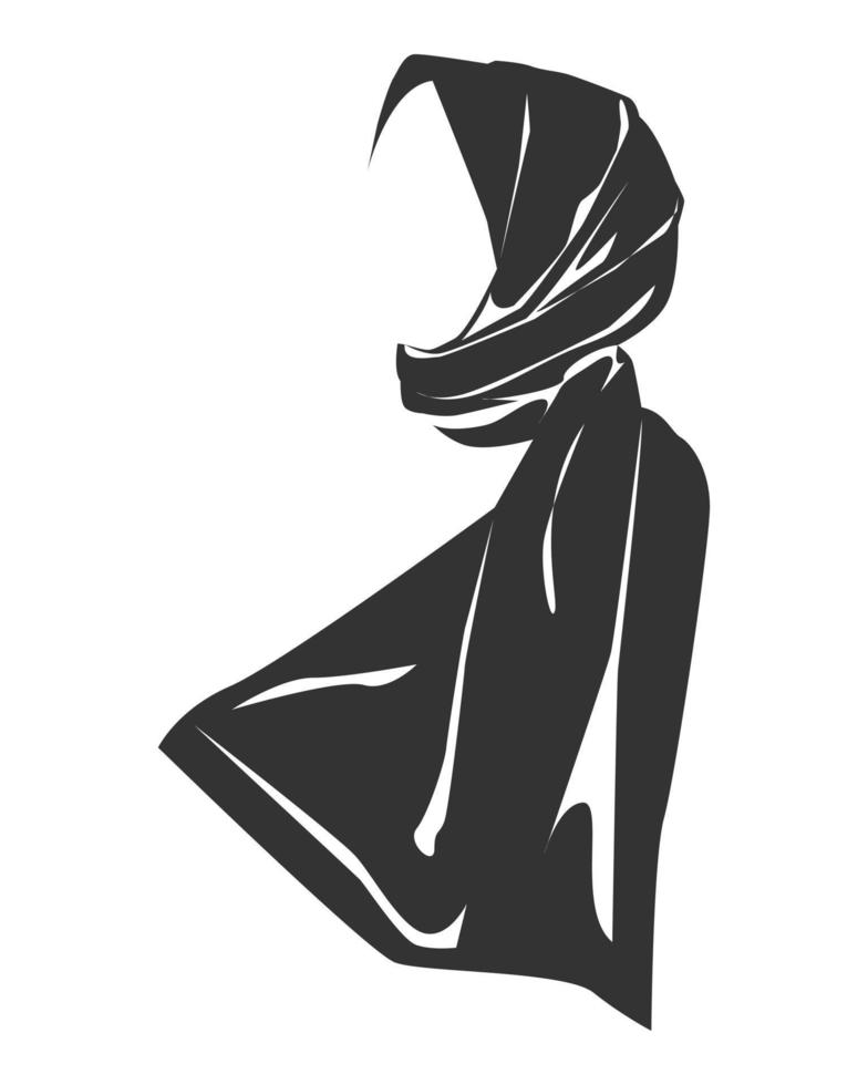 silueta de hiyab. en blanco y negro. ropa de mujer musulmana. ilustración vectorial vector