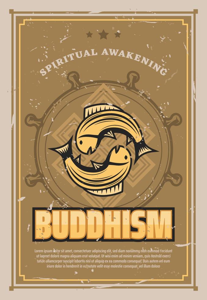 Vector retro poster of Buddhism carp fishes