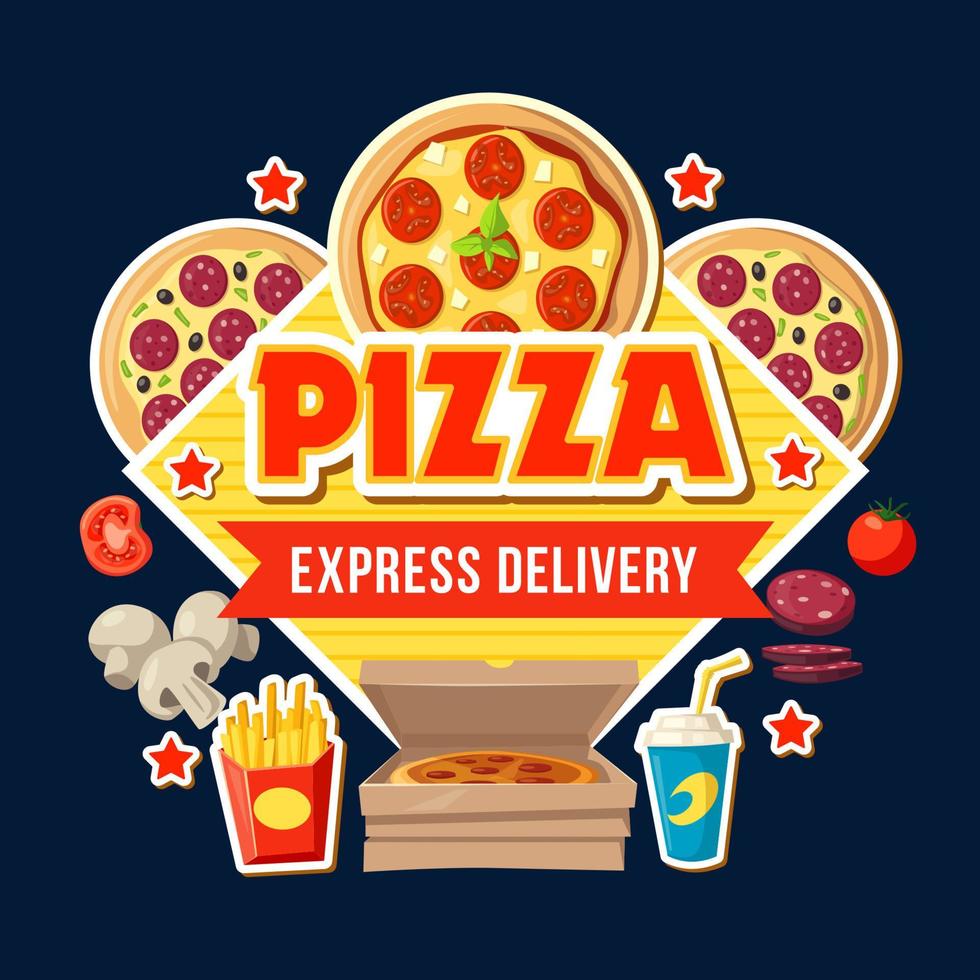 Pizza express delivery poster for fast food cafe vector