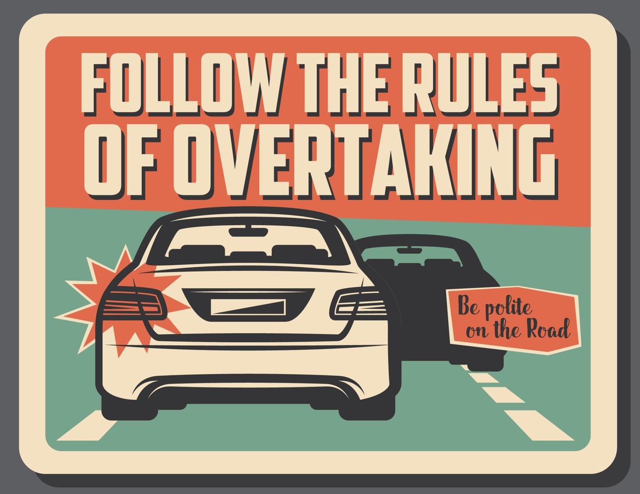 Caution of overtaking on road, driving rules vector