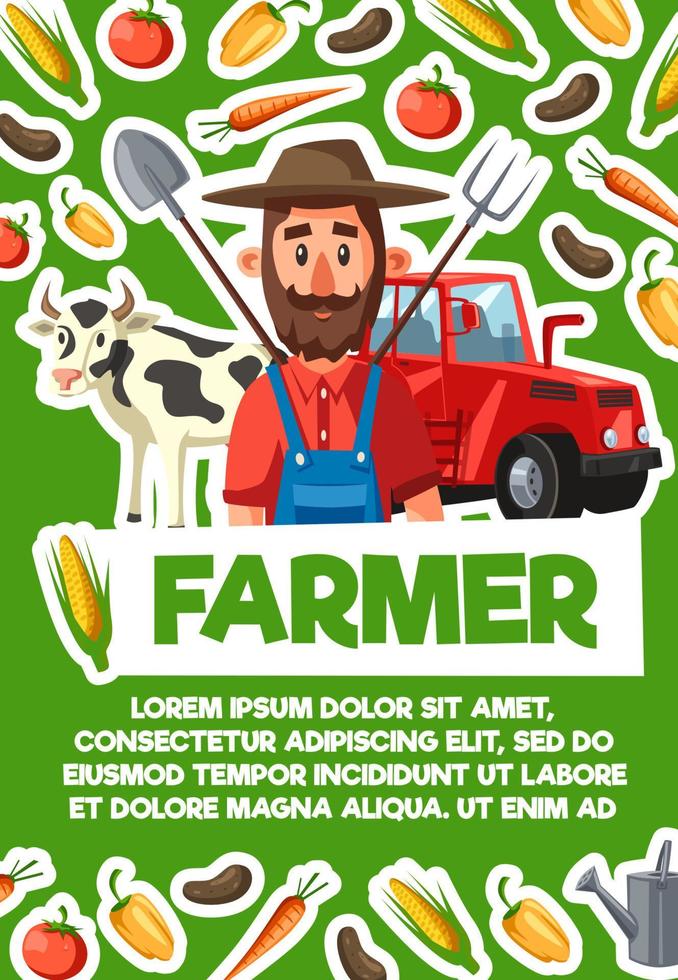 Farmer, cattle farm and harvest, agriculture vector