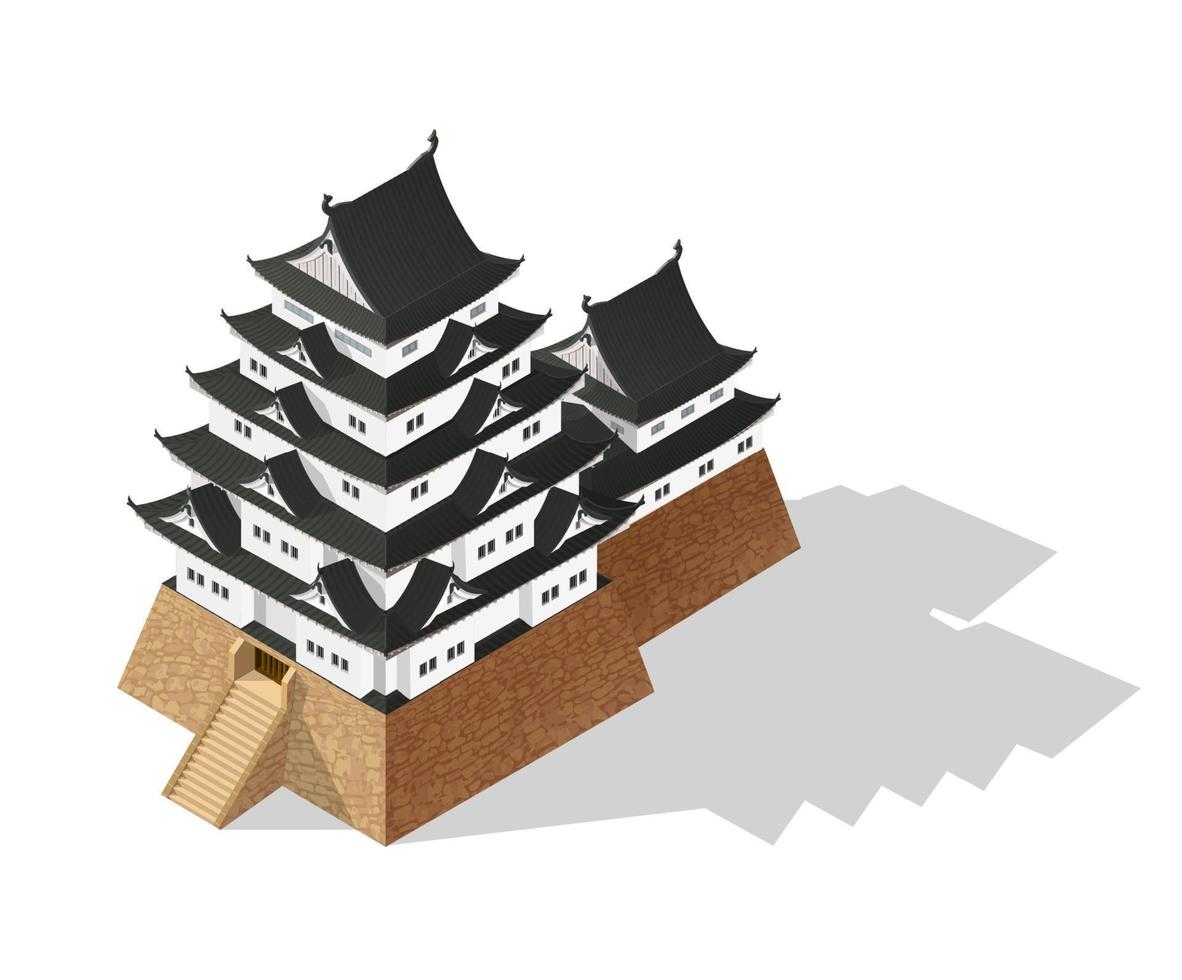 Isometric abstract Japanese castle, citadel temple vector