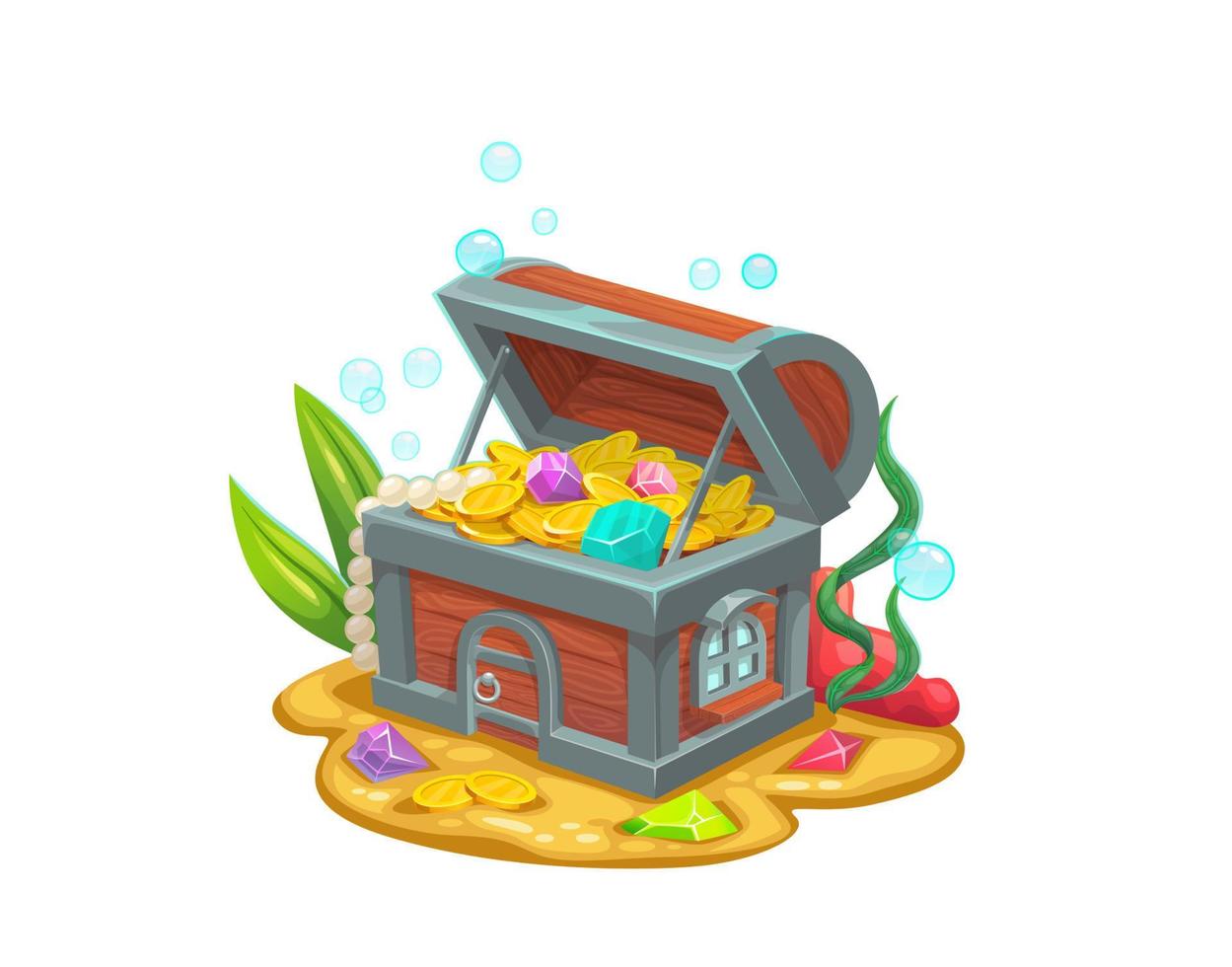 Underwater treasure chest house, fantasy building vector