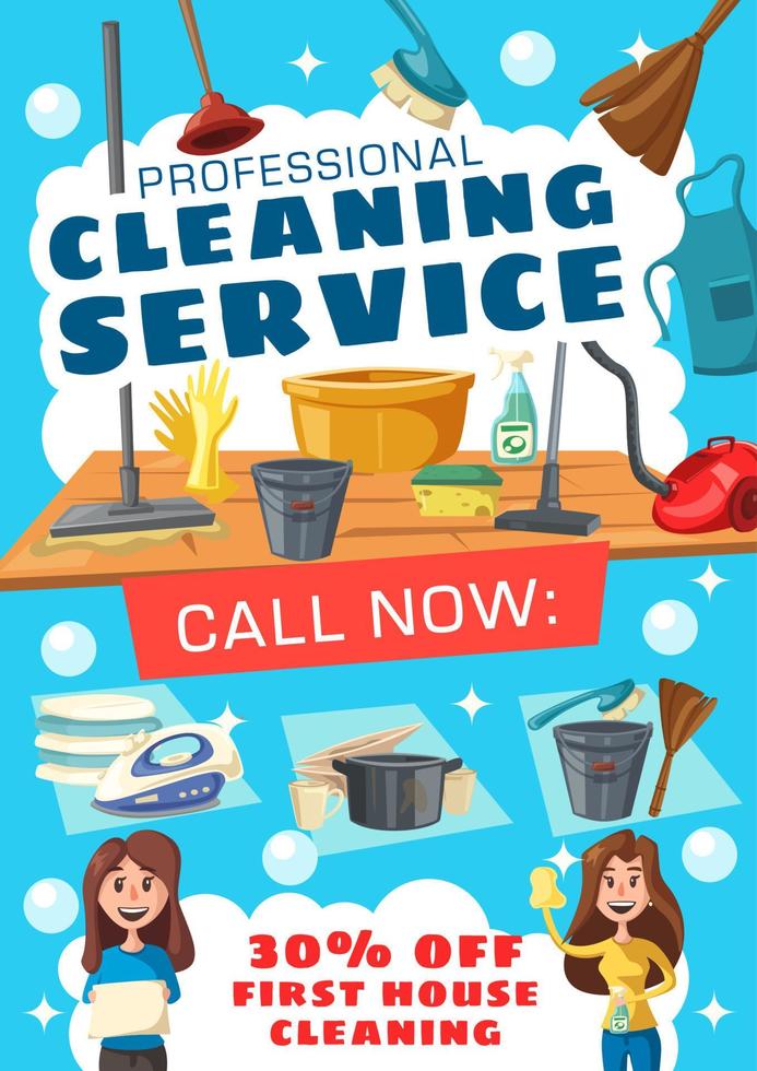 Cleaning service poster with house clean tools vector