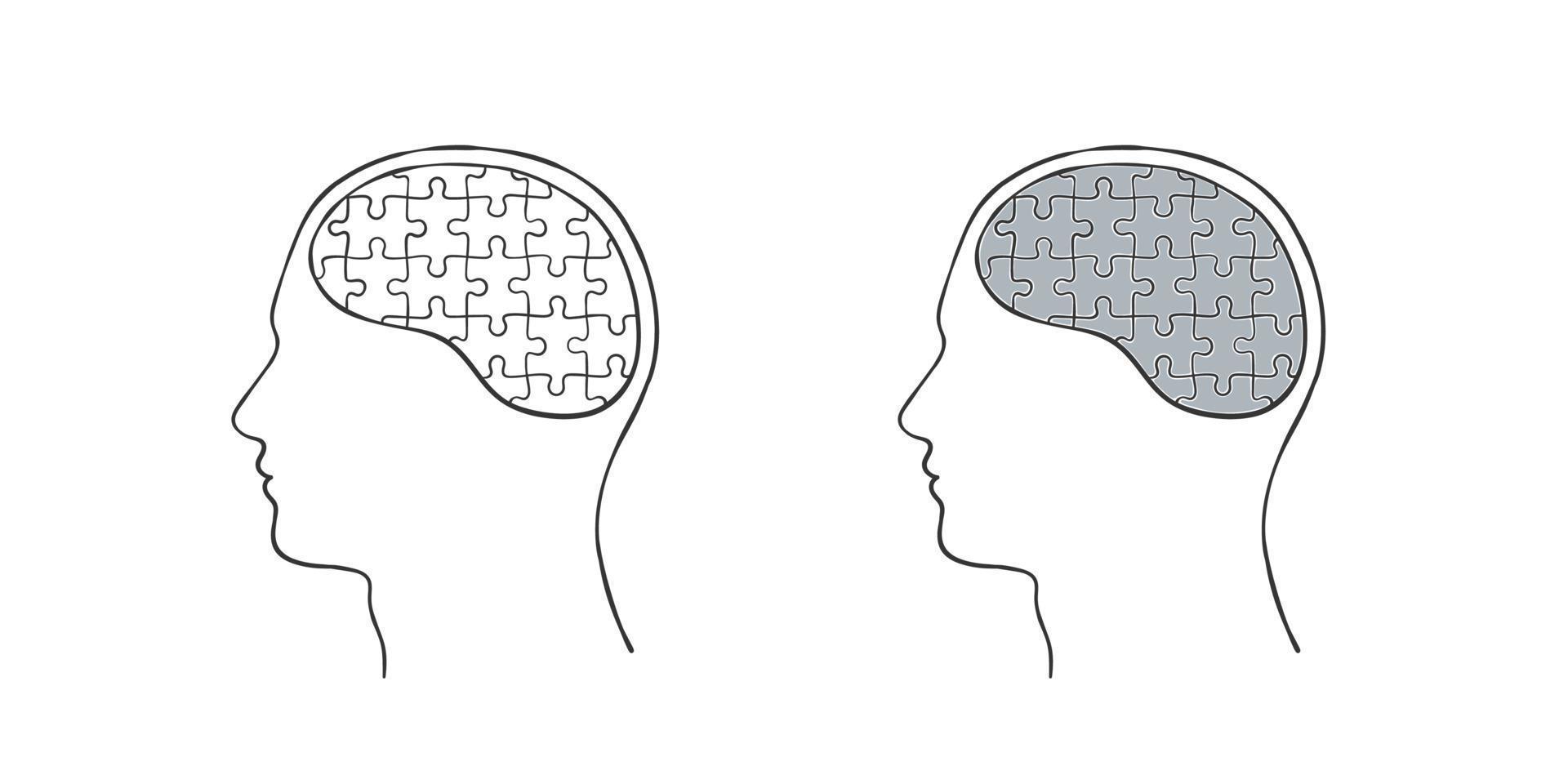 rompecabezas. una cabeza humana con un cerebro en forma de rompecabezas. ilustración vectorial vector