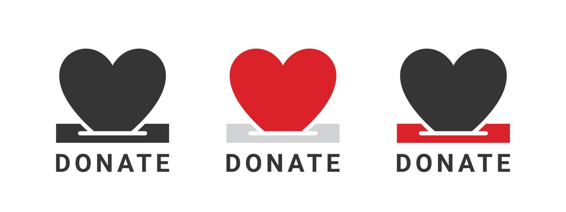 iconos de donación. insignias de donación de corazones. iconos de caridad. signos relacionados con las donaciones. ilustración vectorial vector
