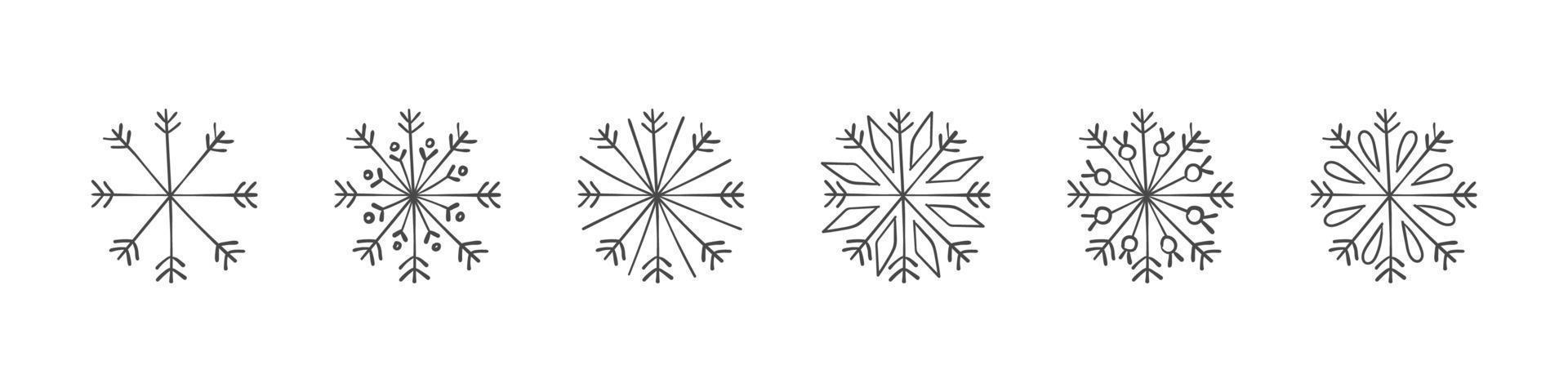 Snowflakes icons. Set of hand drawn snowflakes. Design elements for christmas and New Year. Vector illustration