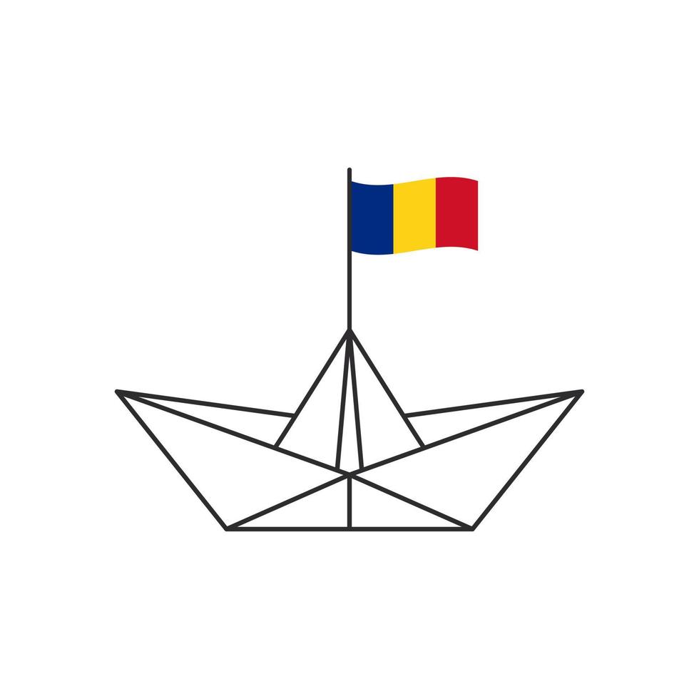 Paper boat icon. A boat with the flag of Romania. Vector illustration
