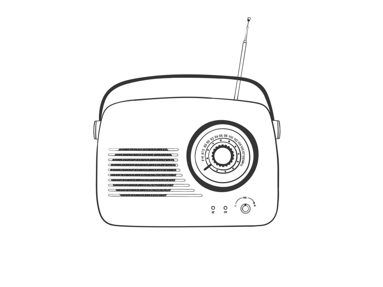 Vintage radio receiver. Retro hand-drawn radio receiver. Illustration in sketch style. Vector image