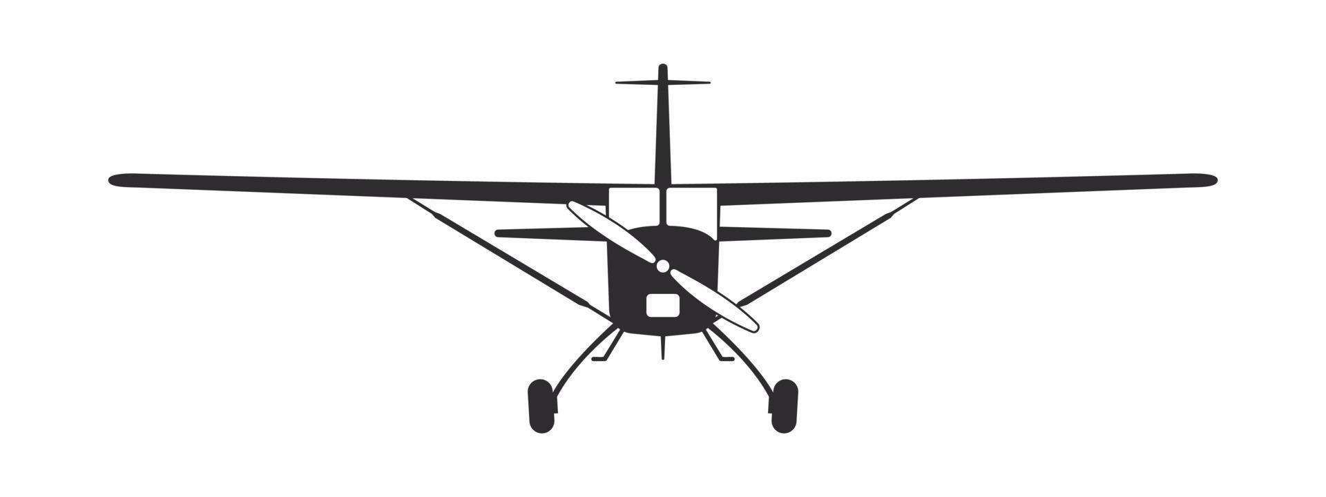 Plane. Tourist propeller plane. Airplane silhouette front view. Vector image