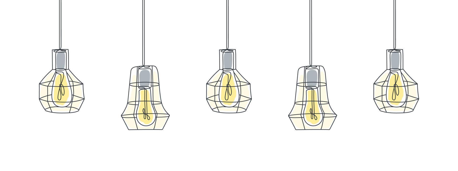 One line art. Lamps line art design. One line drawing of lamps. Vector illustration