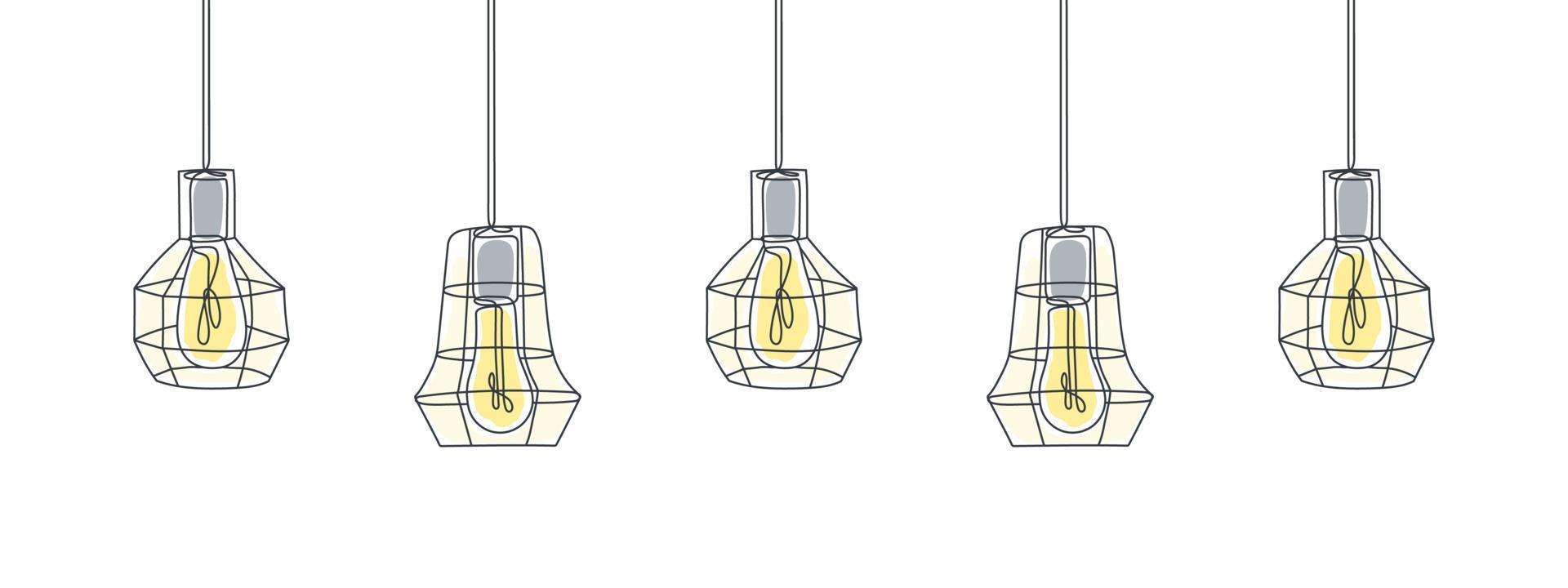 One line art. Lamps line art design. One line drawing of lamps. Vector illustration