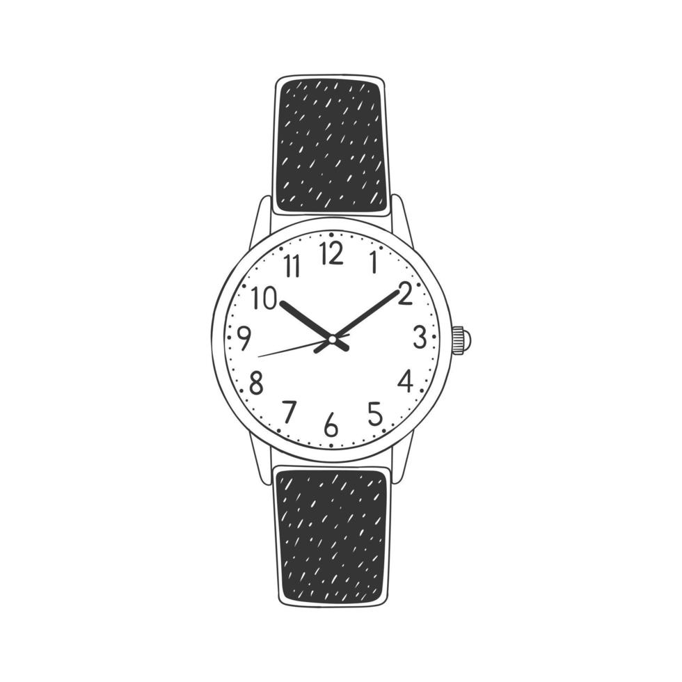 Clock sketch. Digital hand watch doodle icon. Illustration in sketch style. Vector image