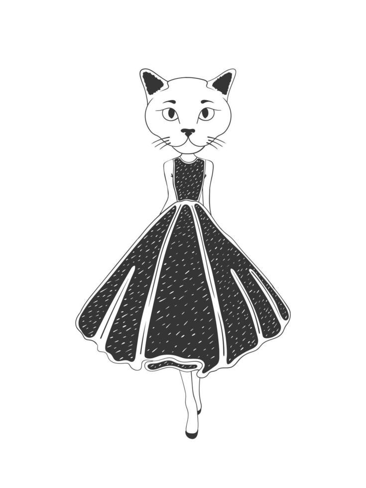 gato dibujado. gato vestido. ilustración en estilo boceto. imagen vectorial vector