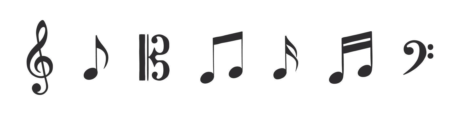 notas musicales. conjunto de símbolos musicales. símbolos musicales dibujados a mano en diversas variaciones. ilustración vectorial vector