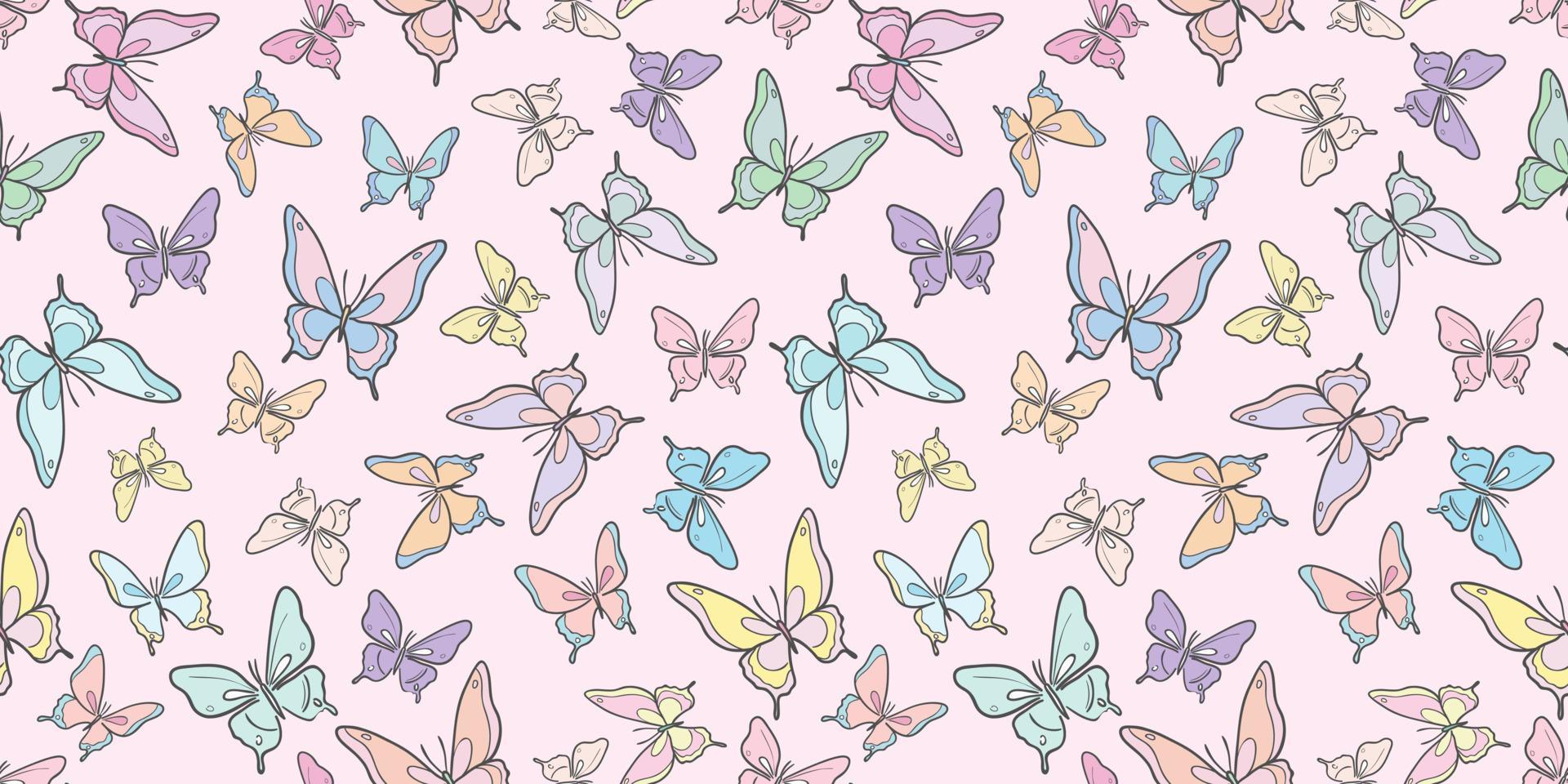 Colorful cartoon butterfly vector pattern, repeat tile