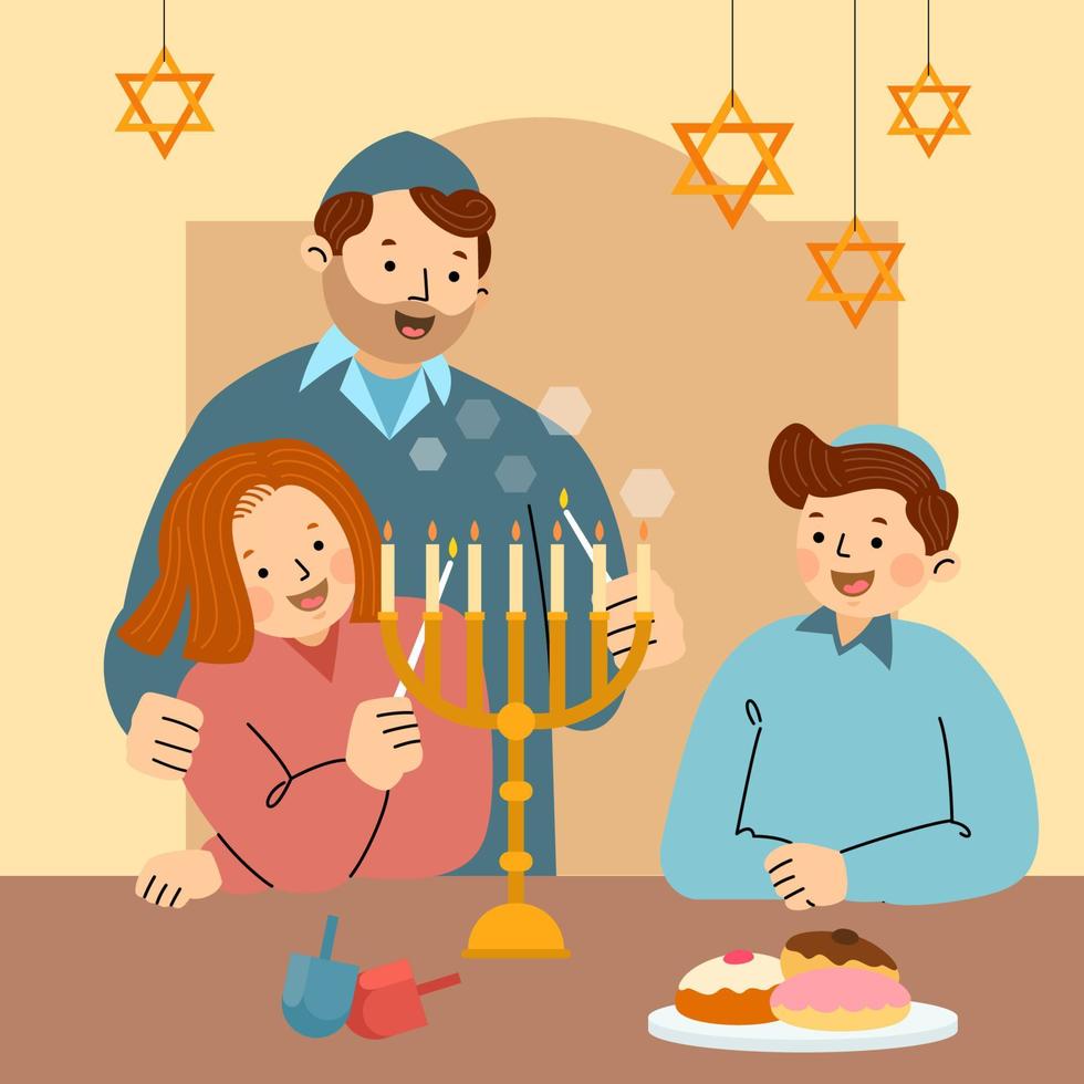 familia celebrando hanukkah vector