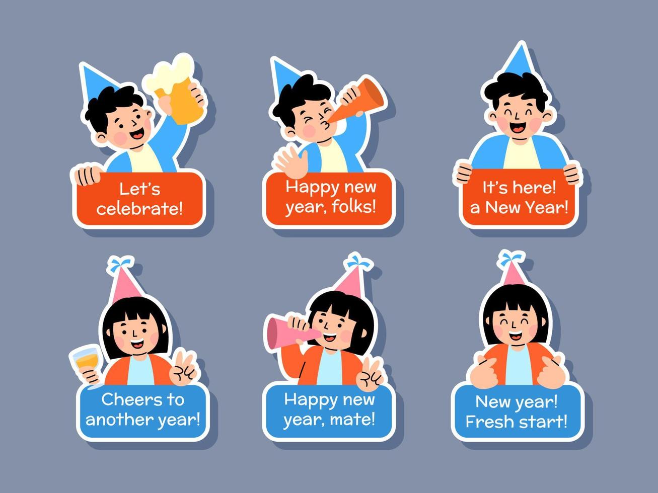 Set of New Year Greetings Chat Stickers vector