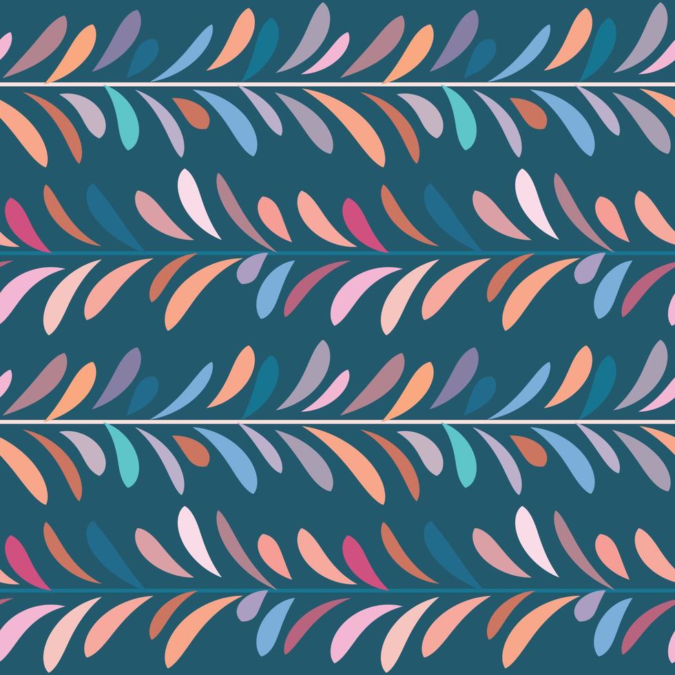 Dark blue and multicolored leaf vector pattern, seamless botanical print, garland background