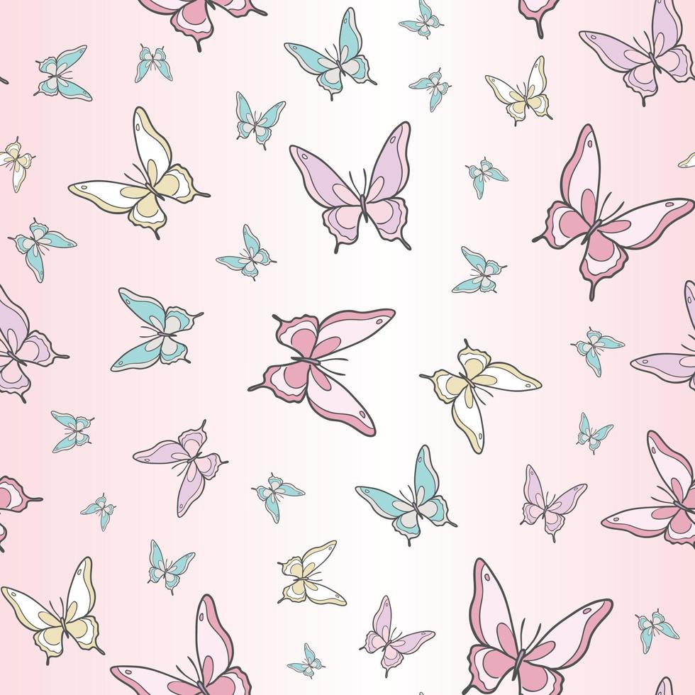 Vector butterfly seamless repeat pattern background.