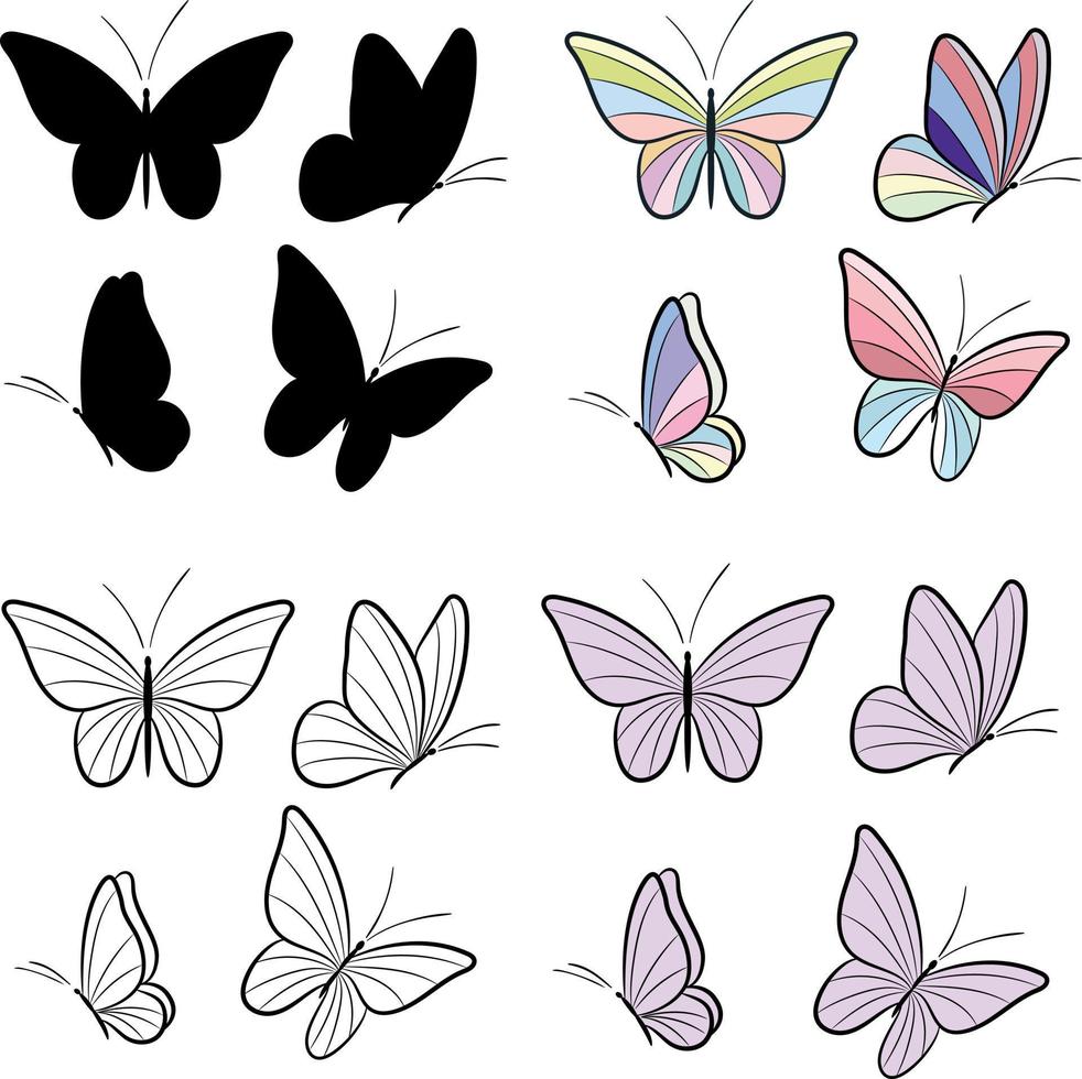 Vector butterfly elements, butterfly silhouettes