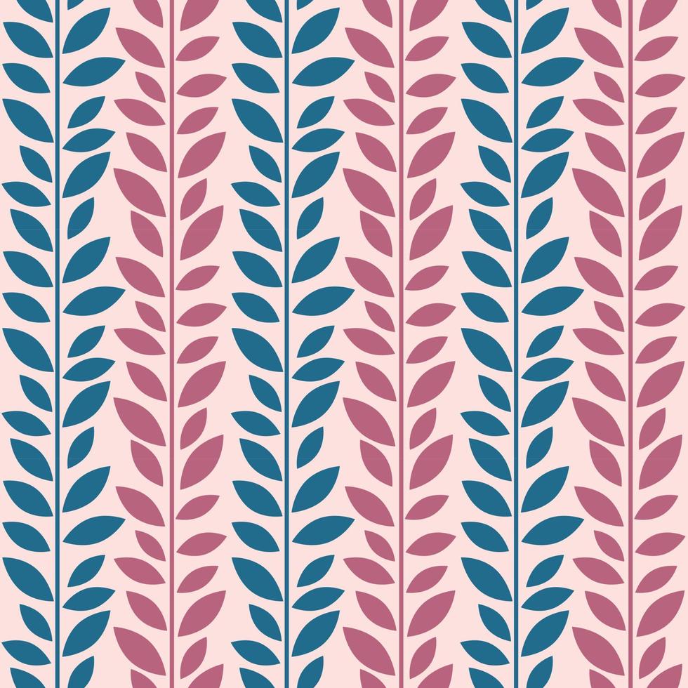 Blue and red leaf vector pattern, seamless botanical print, garland background