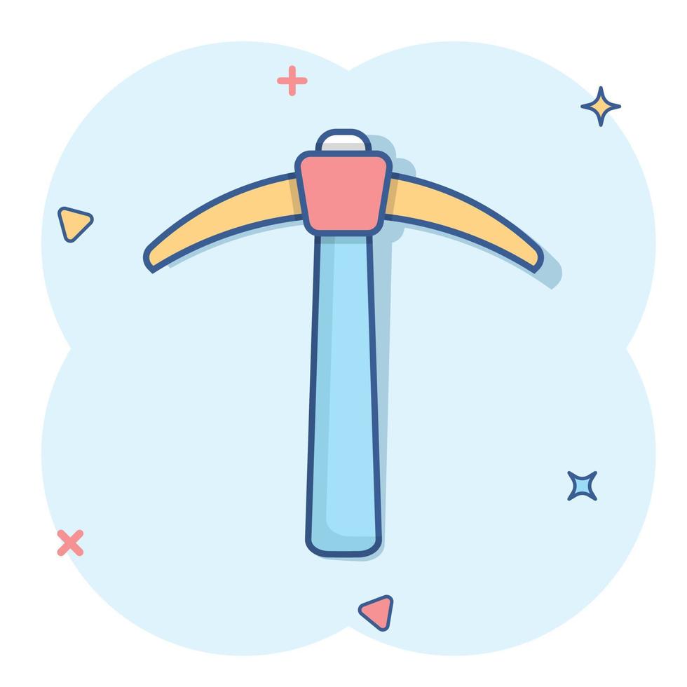 Axe icon in comic style. Lumberjack cartoon vector illustration on white isolated background. Blade splash effect business concept.