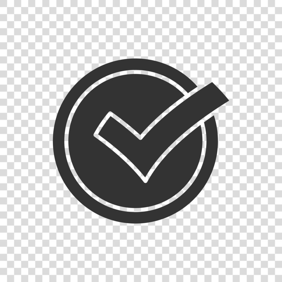 Check mark sign icon in flat style. Confirm button vector illustration on white isolated background. Accepted business concept.