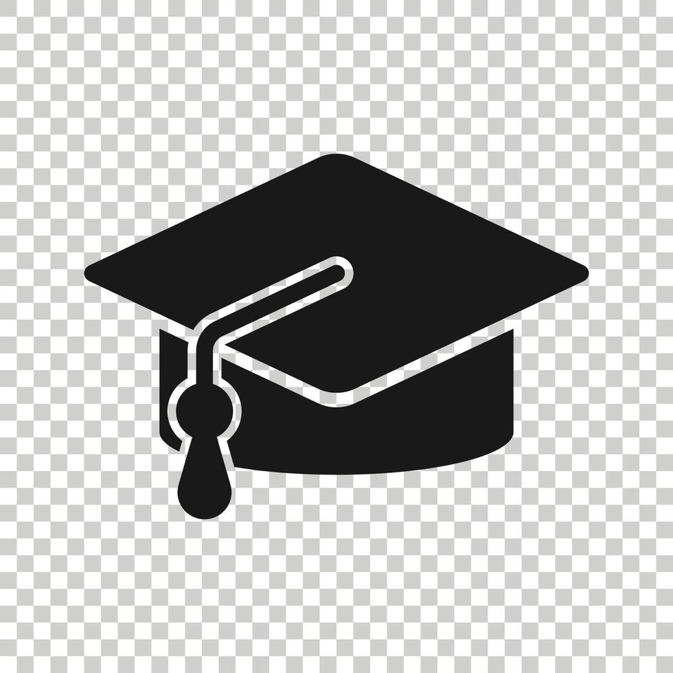 icono de sombrero de graduación en estilo plano. Ilustración de vector de gorra de estudiante sobre fondo blanco aislado. concepto de negocio universitario.