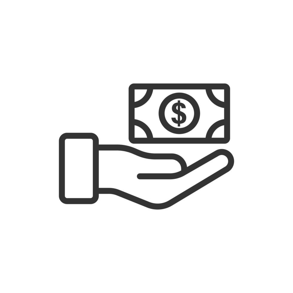 Remuneration icon in flat style. Money in hand vector illustration on white isolated background. Banknote payroll business concept.
