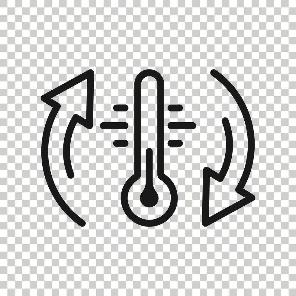 Thermometer climate control icon in flat style. Meteorology balance vector illustration on white isolated background. Hot, cold temperature business concept.