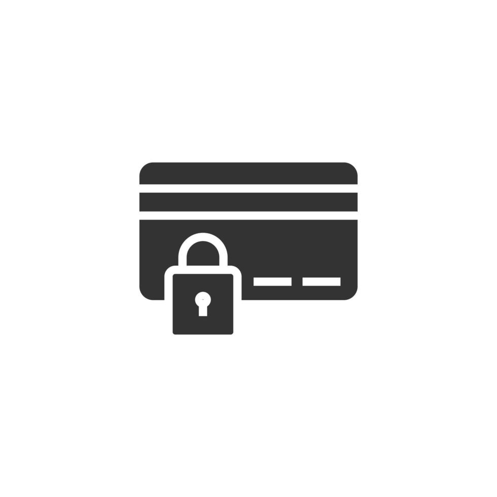 Credit card protection icon in flat style. Safe shopping vector illustration on white isolated background. Commercial padlock business concept.