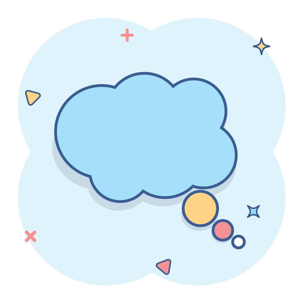 Cartoon thought bubble icon in comic style. Think sign illustration pictogram. Cloud splash business concept. vector