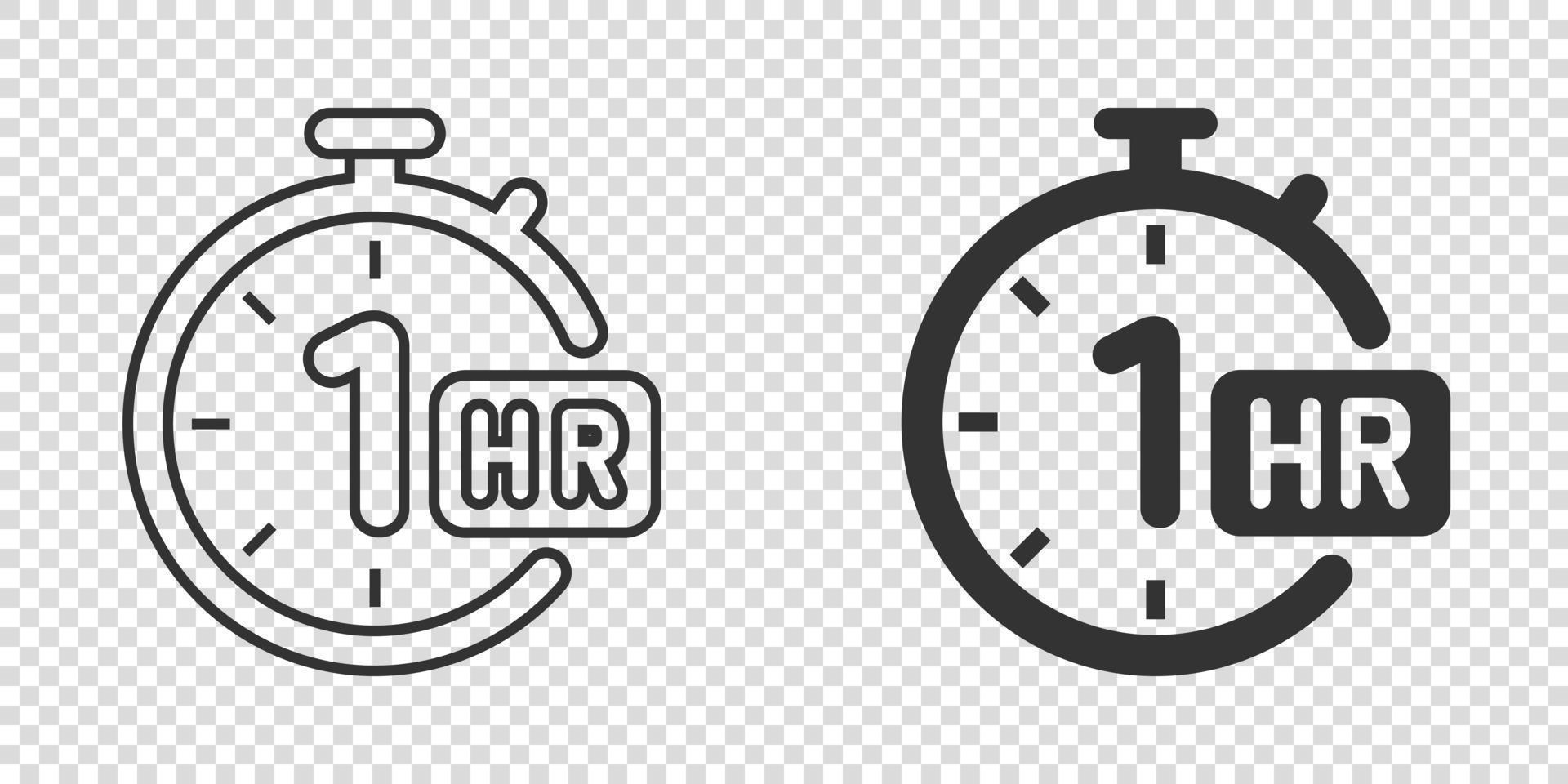 Icono de reloj de 1 hora en estilo plano. Ilustración de vector de cuenta regresiva de temporizador sobre fondo aislado. concepto de negocio de signo de medida de tiempo.