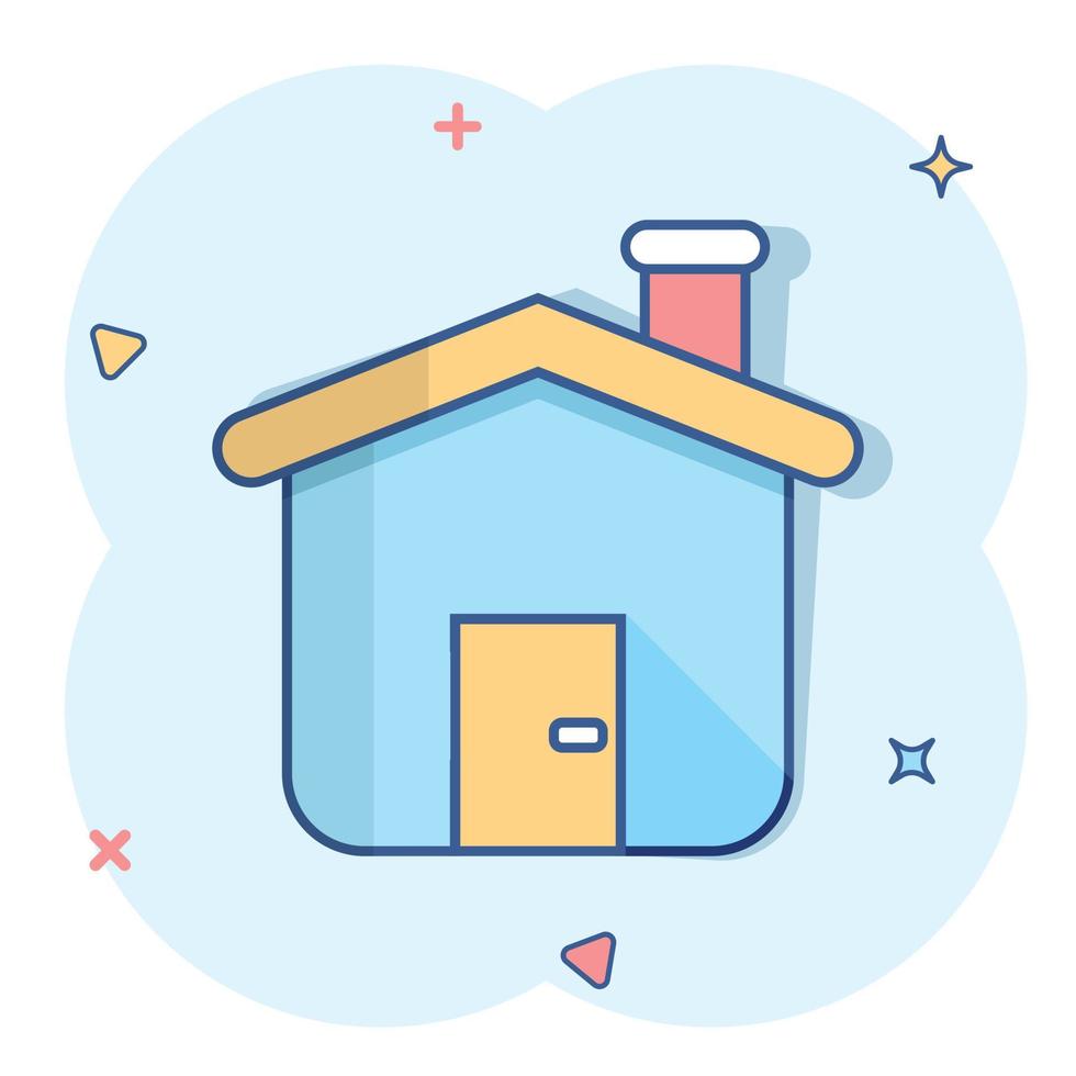 icono de construcción de casas en estilo cómico. Pictograma de ilustración de dibujos animados de vector de apartamento de casa. efecto de salpicadura de concepto de negocio de vivienda de casa.