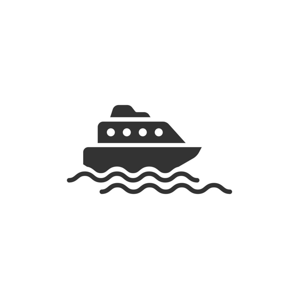 Tourism ship icon in flat style. Fishing boat vector illustration on white isolated background. Tanker destination business concept.