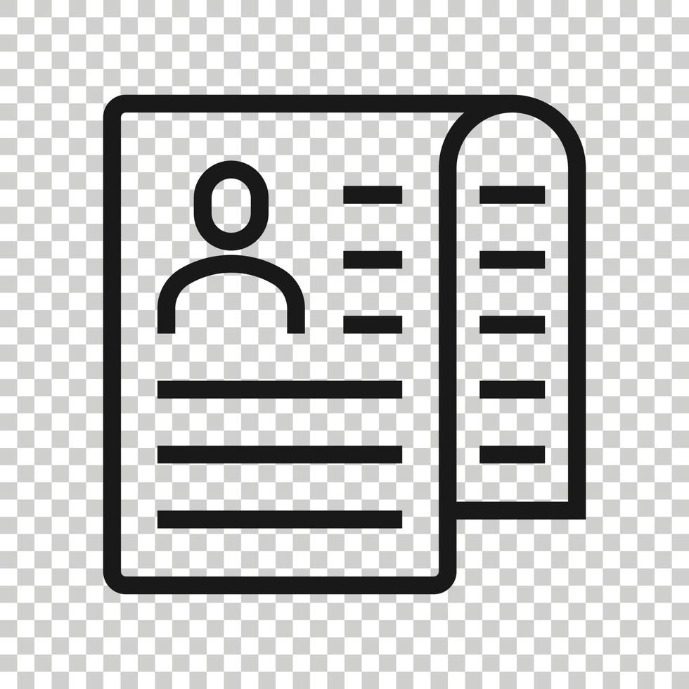 Resume icon in flat style. Contract document vector illustration on white isolated background. Paper notepad business concept.