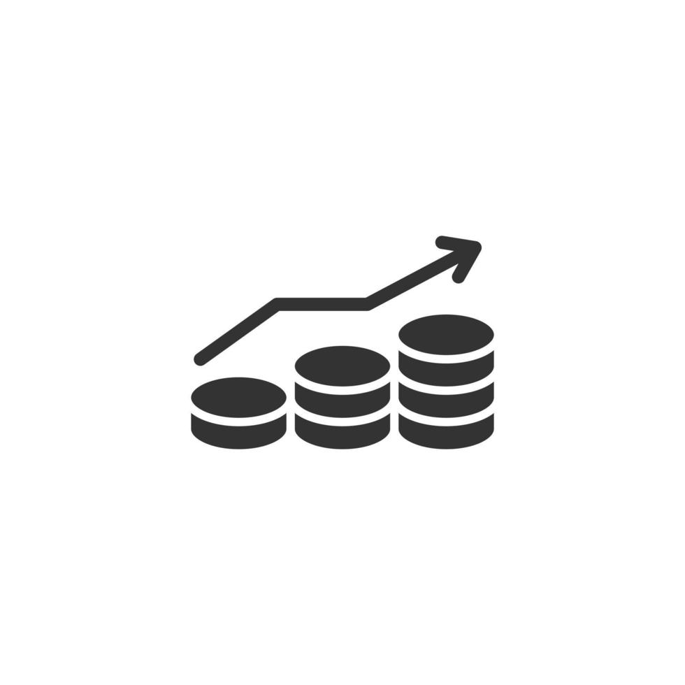 Income rate increase icon in flat style. Finance performance vector illustration on white isolated background. Coin with growth arrow business concept.