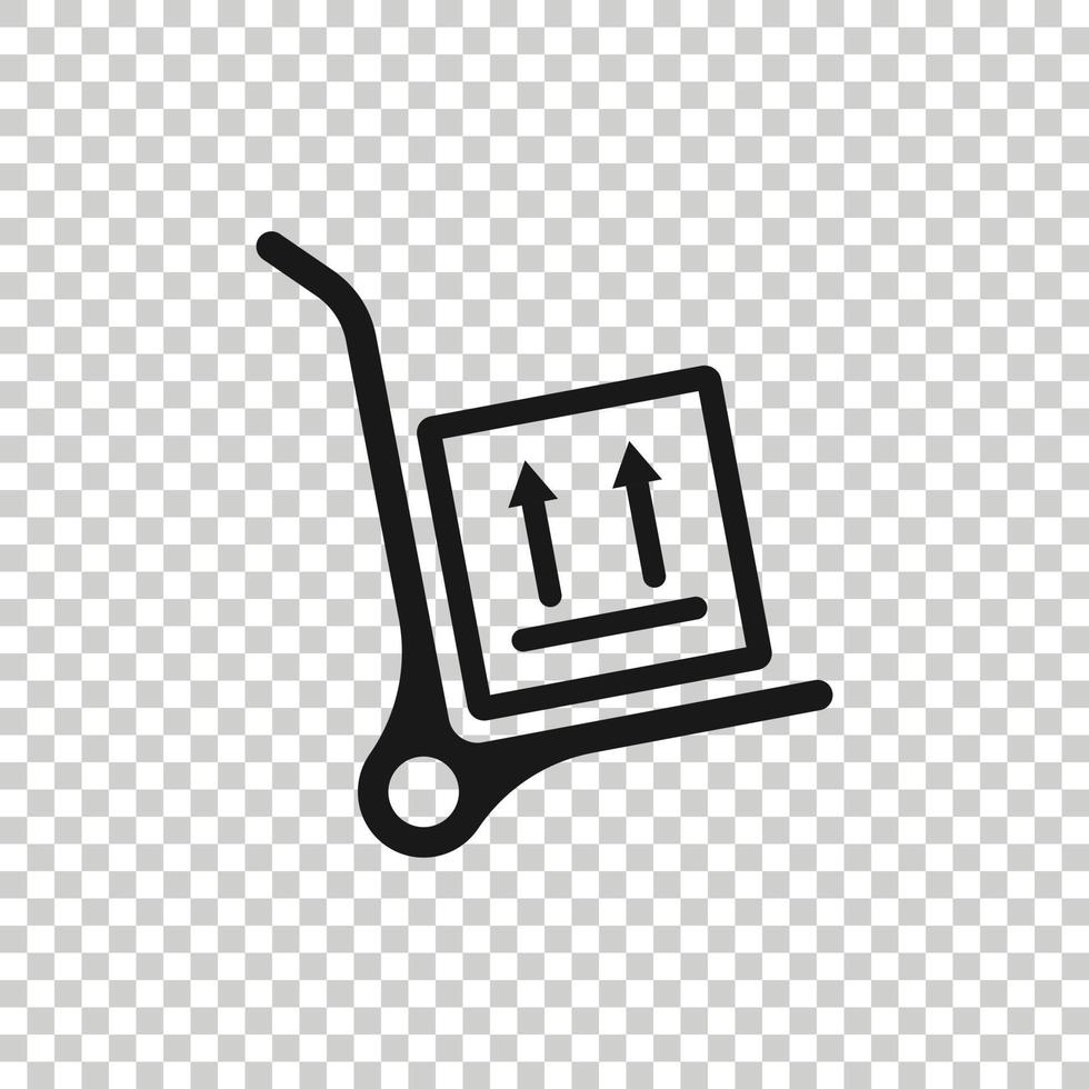 Cargo trolley icon in flat style. Delivery box vector illustration on white isolated background. Box shipping business concept.