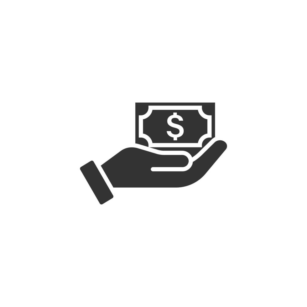 Remuneration icon in flat style. Money in hand vector illustration on white isolated background. Banknote payroll business concept.