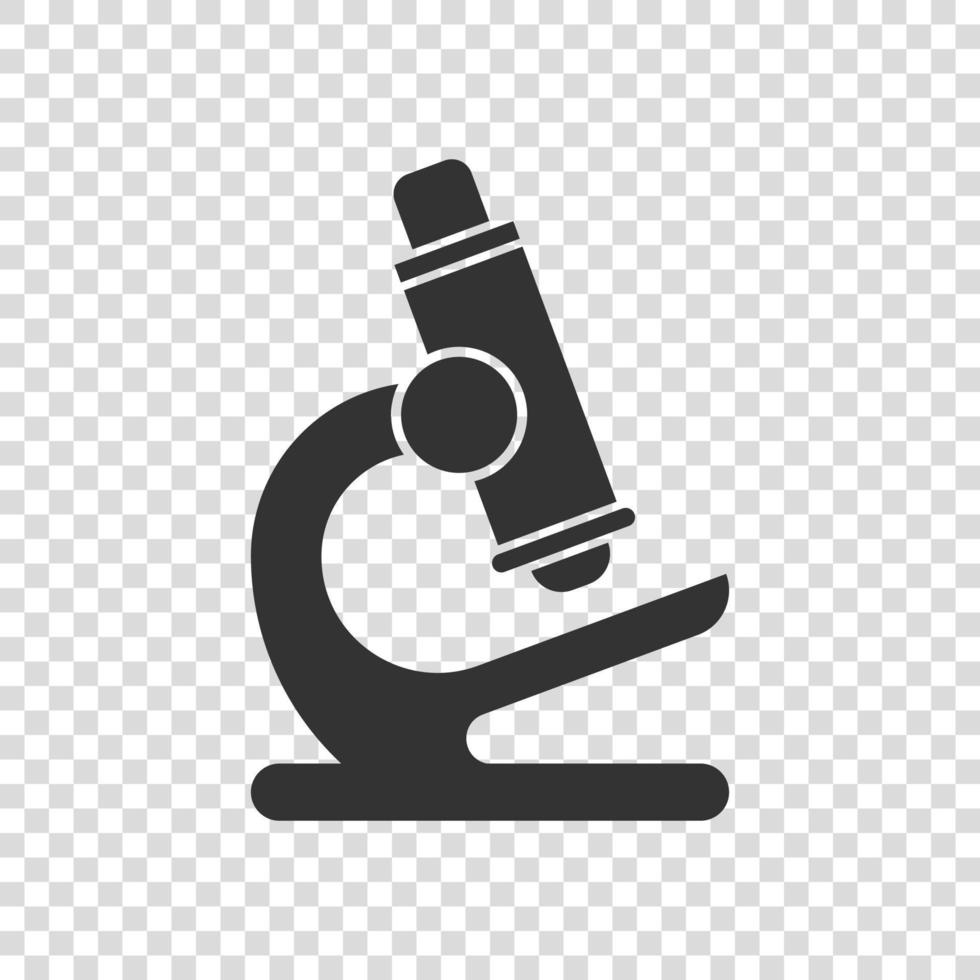 icono de microscopio en estilo plano. Ilustración de vector de lupa de laboratorio sobre fondo aislado. concepto de negocio de signo de instrumento de biología.