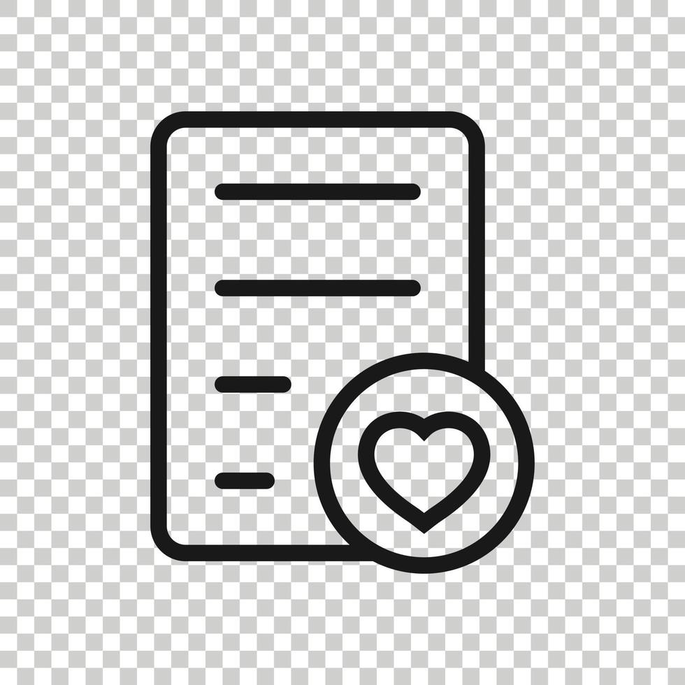 Wishlist icon in flat style. Like document vector illustration on white isolated background. Favorite list business concept.