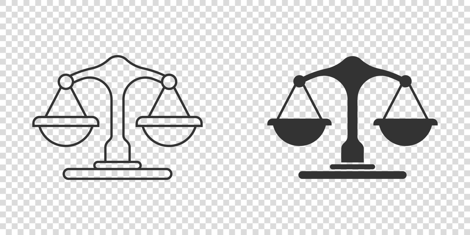 Scales icon in flat style. Libra vector illustration on isolated background. Mass comparison sign business concept.