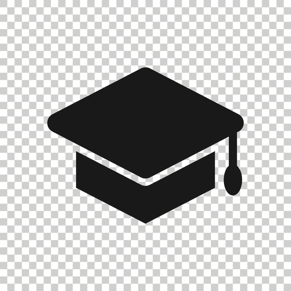 icono de sombrero de graduación en estilo plano. Ilustración de vector de gorra de estudiante sobre fondo blanco aislado. concepto de negocio universitario.