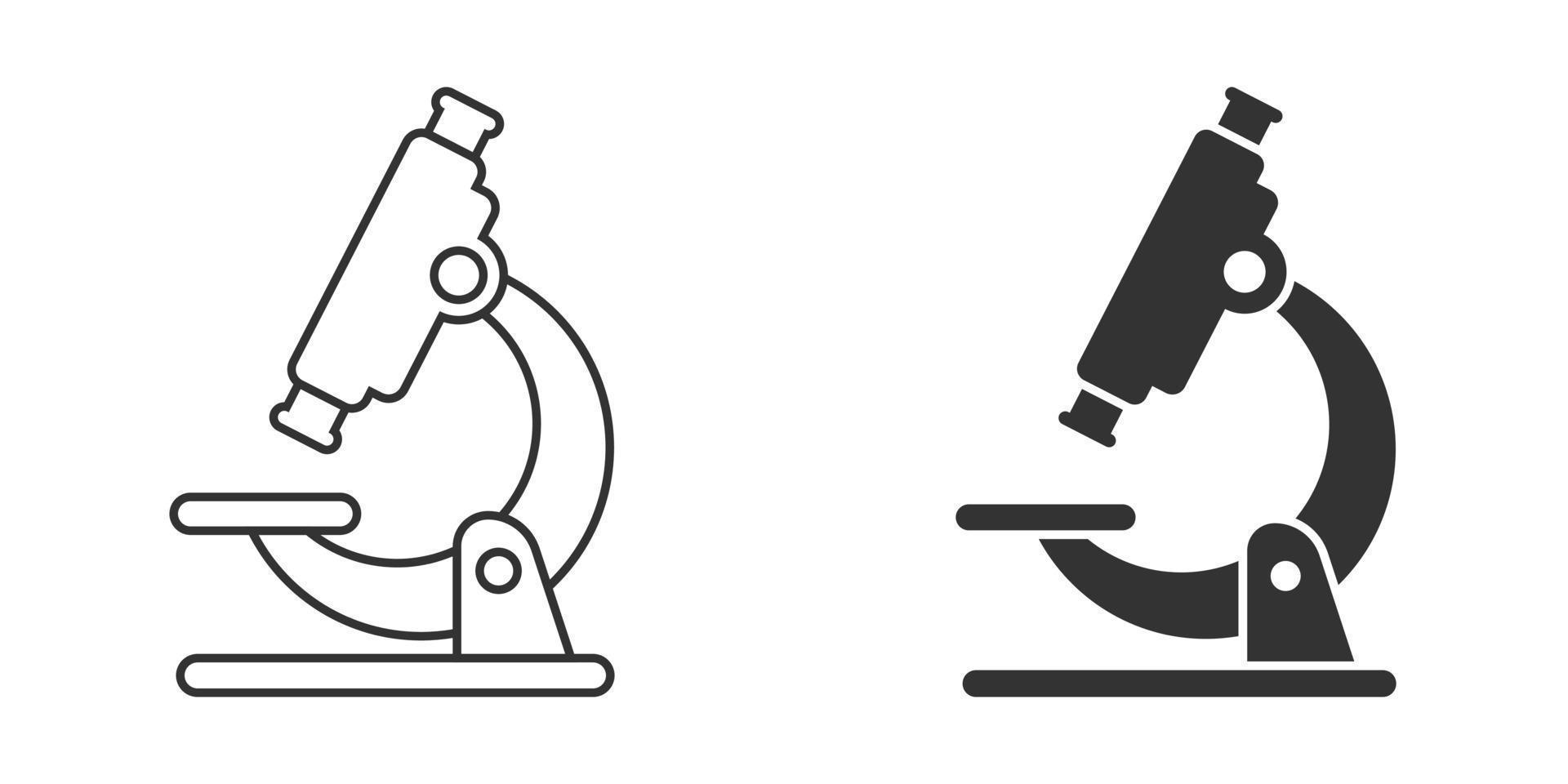 icono de microscopio en estilo plano. Ilustración de vector de lupa de laboratorio sobre fondo aislado. concepto de negocio de signo de instrumento de biología.