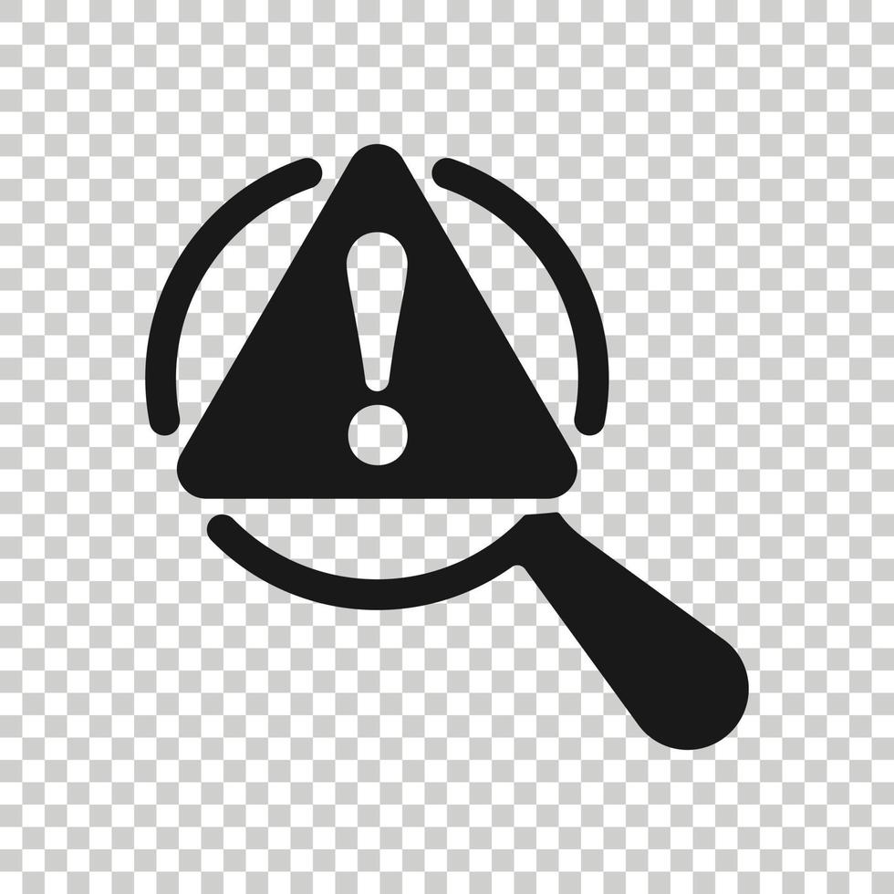 Risk analysis icon in flat style. Exclamation magnifier vector illustration on white isolated background. Attention business concept.