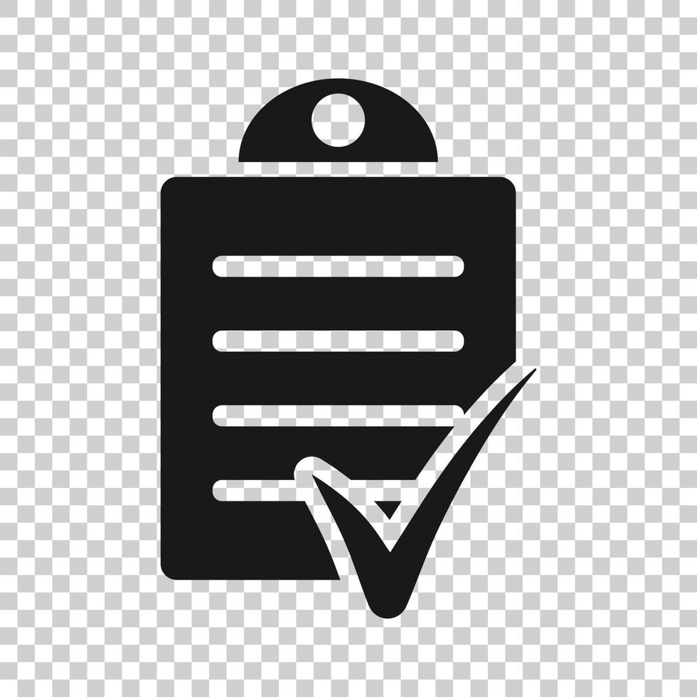Document checklist icon in flat style. Report vector illustration on white isolated background. Paper sheet business concept.