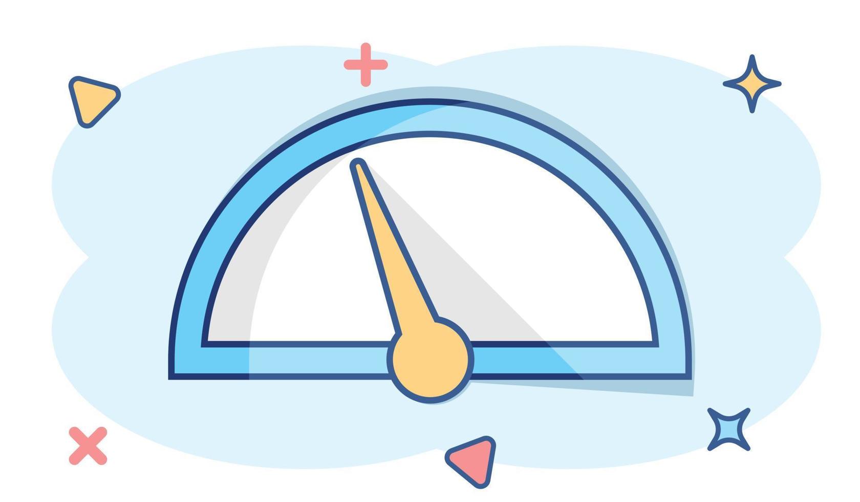 Vector cartoon dashboard icon in comic style. Level meter sign illustration pictogram. Speed business splash effect concept.